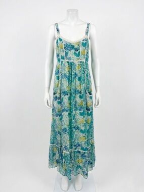 Jessica Simpson Lightweight Teal Floral Maxi Dress Sleeveless Summer Boho Sz Lrg